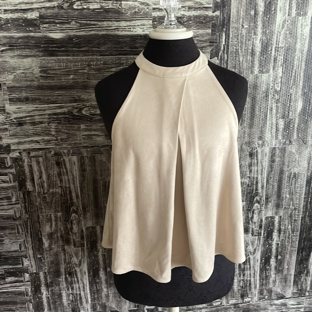 Fab’rik SUEDE high neck halter top size small in stone neutral light tan New NWT